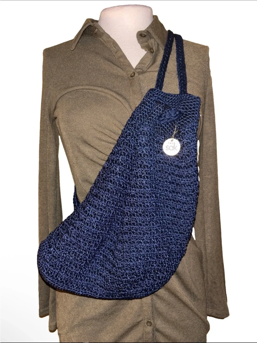 The Sak Navy Handwoven Drawstring Backpack